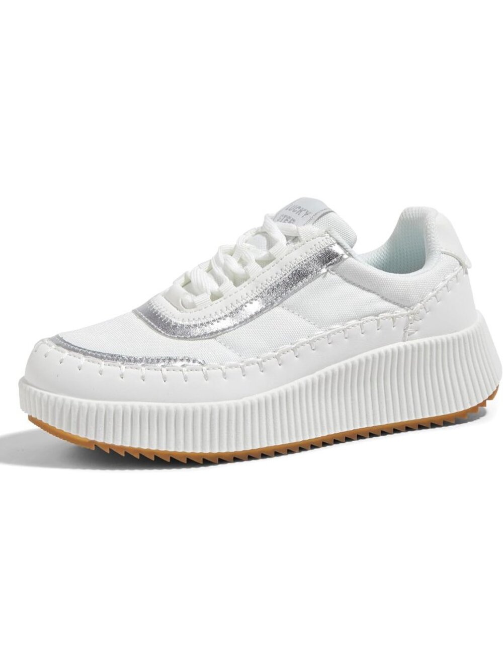 Women's White Nylon Woven Platform Lace Up Anti Slip Durable Chunky Sneakers
